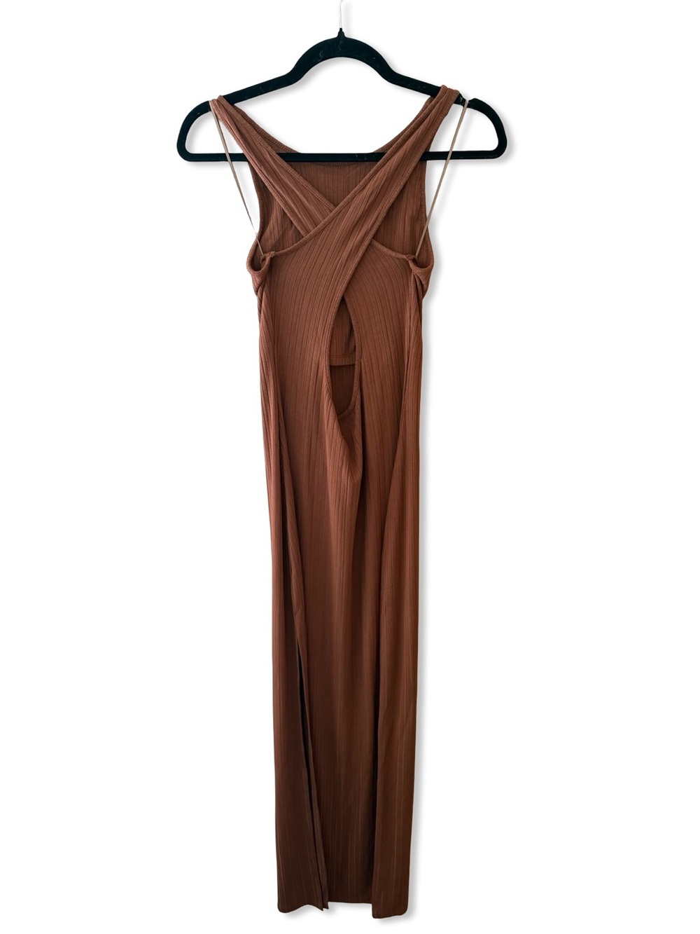 LSpace Francesca Dress Coffee brown knit midi strappy back Revolve M - Picture 10 of 13